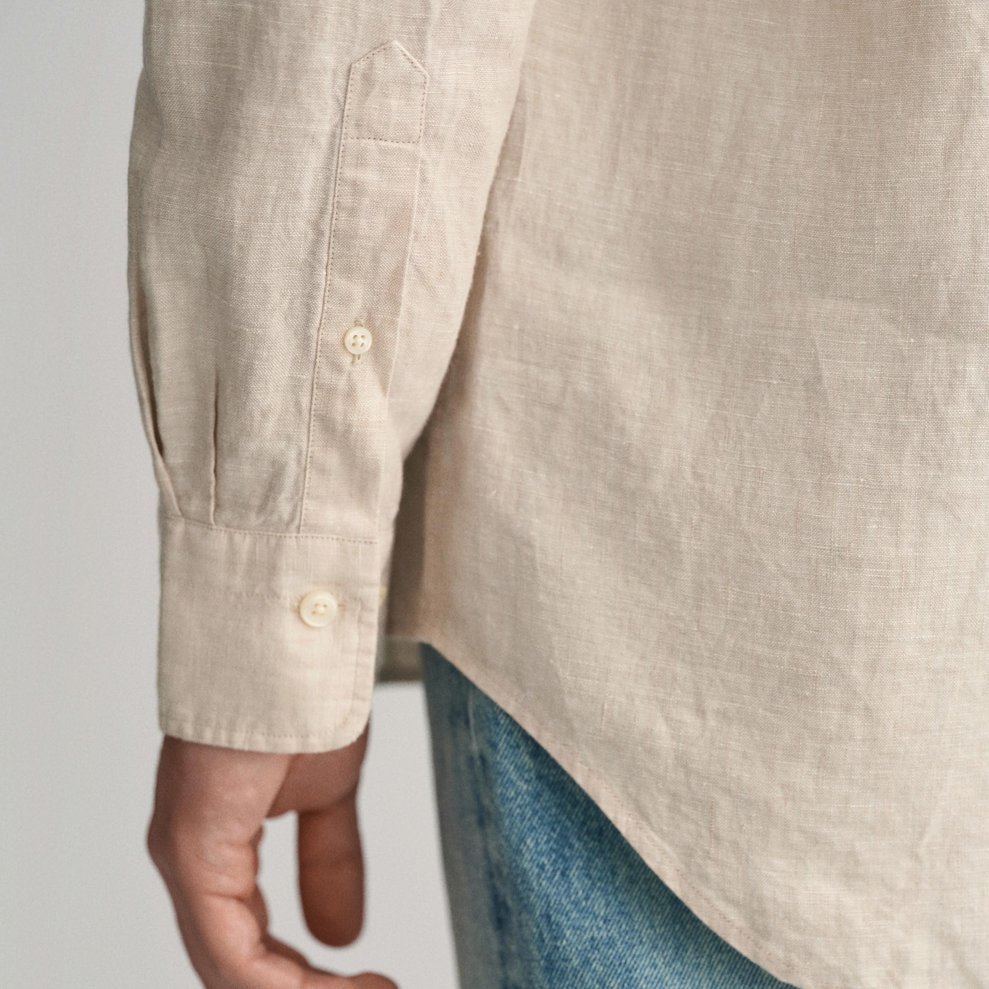 GANT Erkek Bej Regular Fit Düğmeli Yaka Keten Gömlek