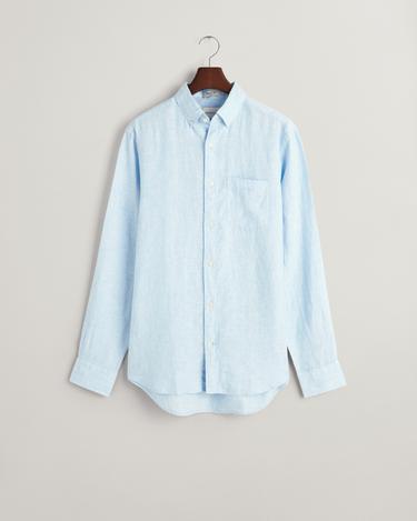  GANT Erkek Mavi Regular Fit Düğmeli Yaka Keten Gömlek