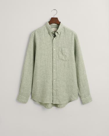 GANT Erkek Yeşil Regular Fit Düğmeli Yaka Keten Gömlek