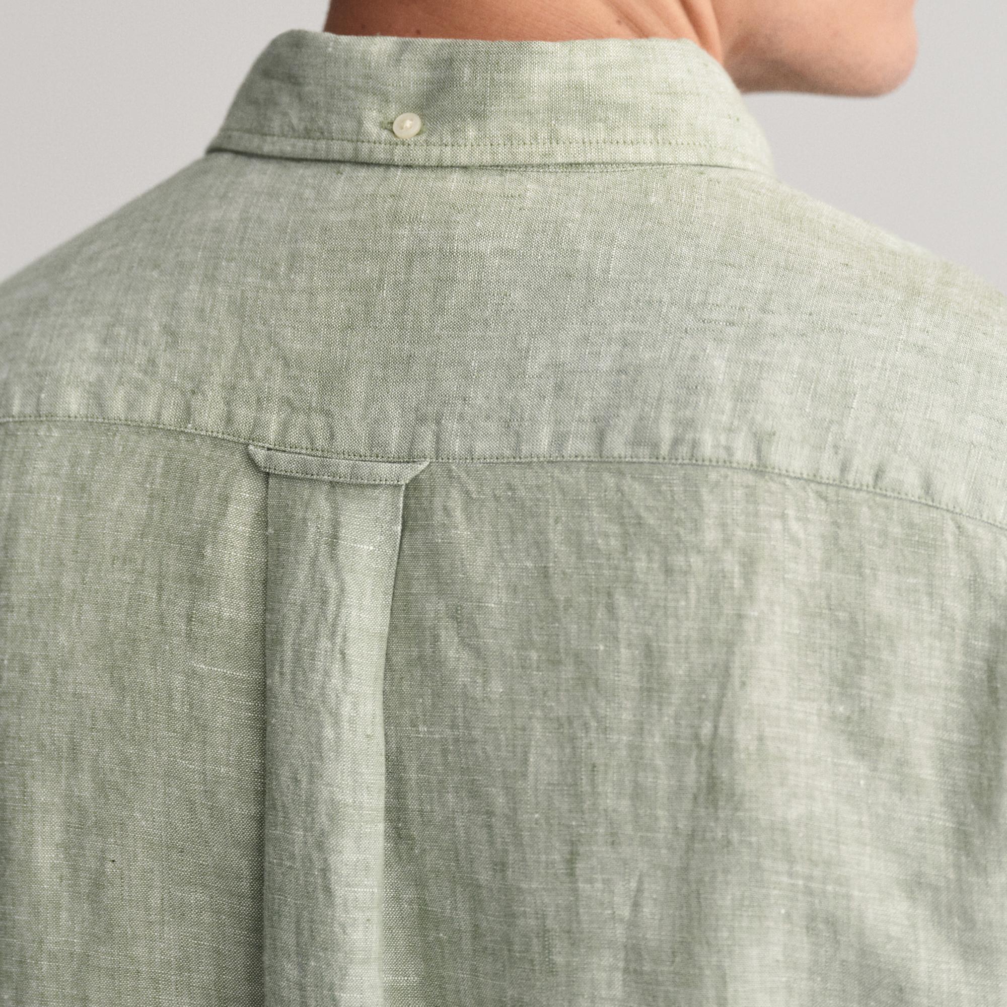 GANT Erkek Yeşil Regular Fit Düğmeli Yaka Keten Gömlek