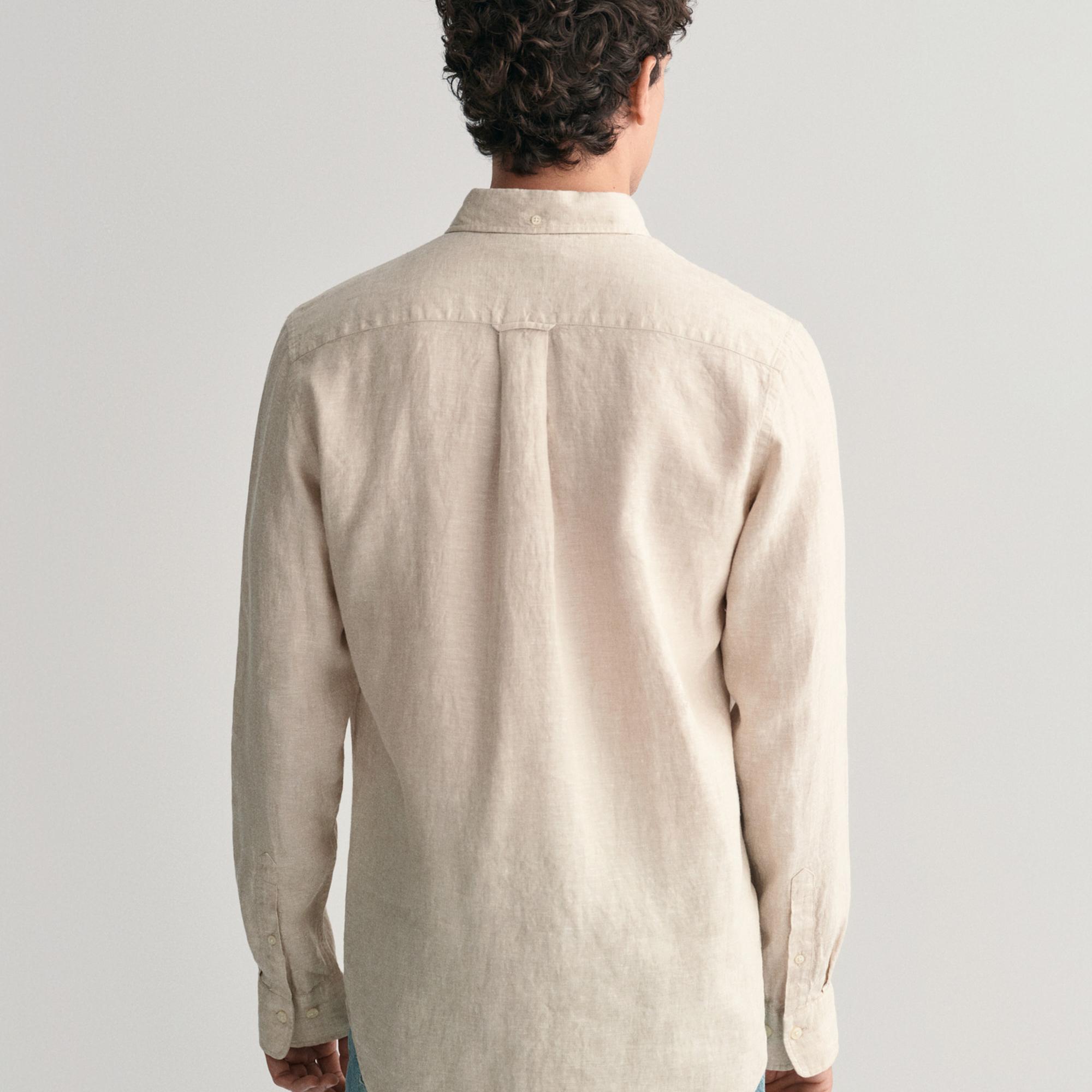 GANT Erkek Bej Regular Fit Düğmeli Yaka Keten Gömlek