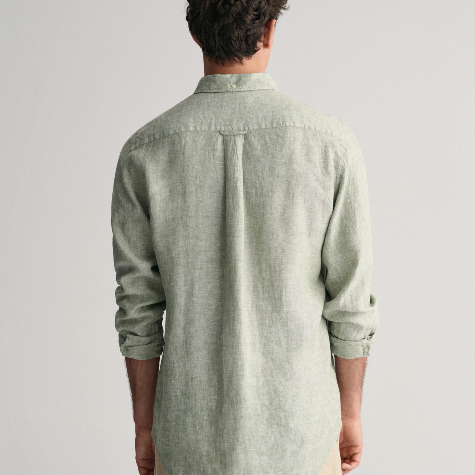 GANT Erkek Yeşil Regular Fit Düğmeli Yaka Keten Gömlek