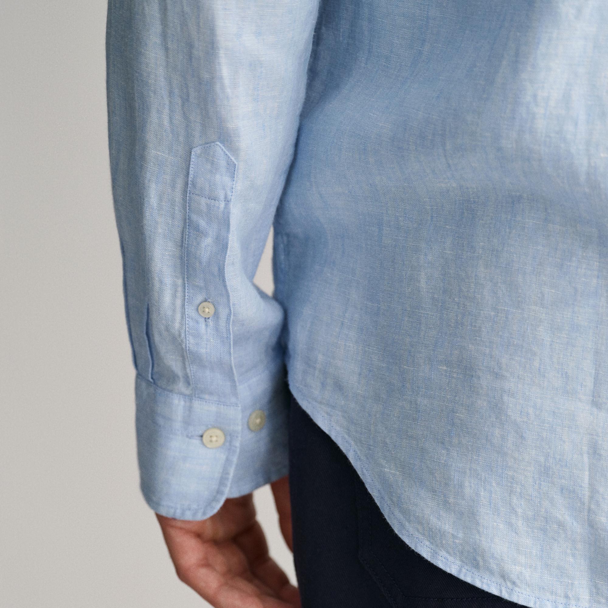 GANT Erkek Mavi Regular Fit Düğmeli Yaka Keten Gömlek