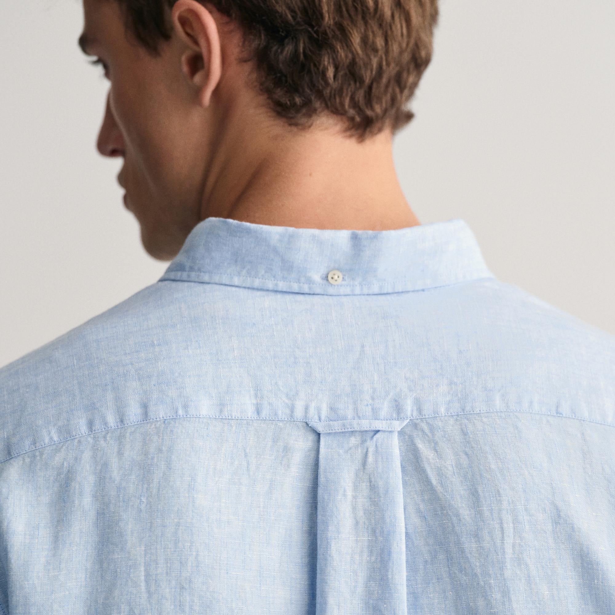 GANT Erkek Mavi Regular Fit Düğmeli Yaka Keten Gömlek