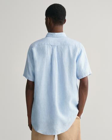  GANT Erkek Mavi Regular Fit Düğmeli Yaka Keten Gömlek