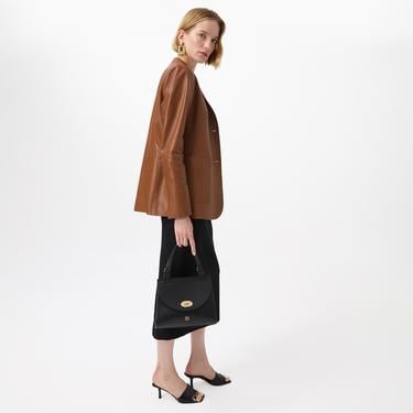  Angelea Kahve Kadın Blazer Deri Ceket