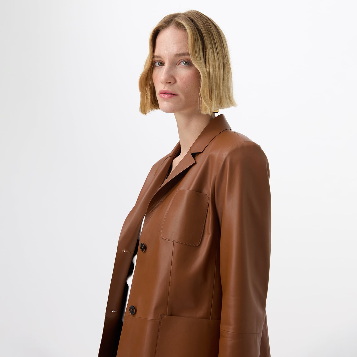  Angelea Kahve Kadın Blazer Deri Ceket