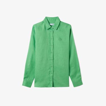 Kadın Keten Yeşil Gömlek