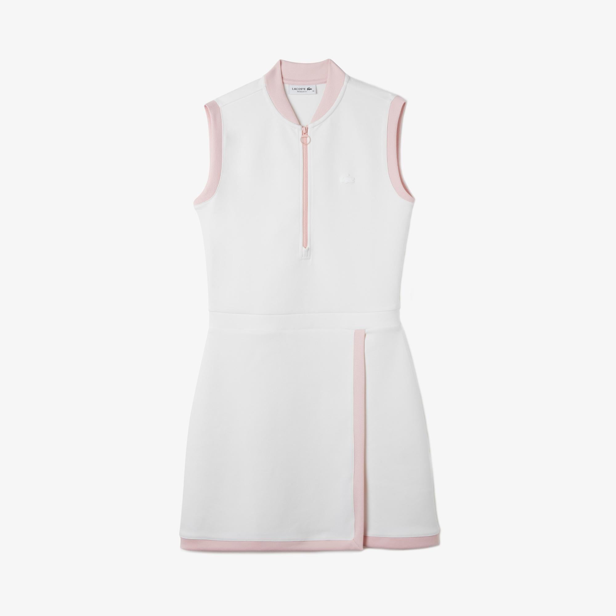 Lacoste Kadın Regular Fit Kolsuz Yarım Fermuarlı Renk Bloklu Beyaz Elbise