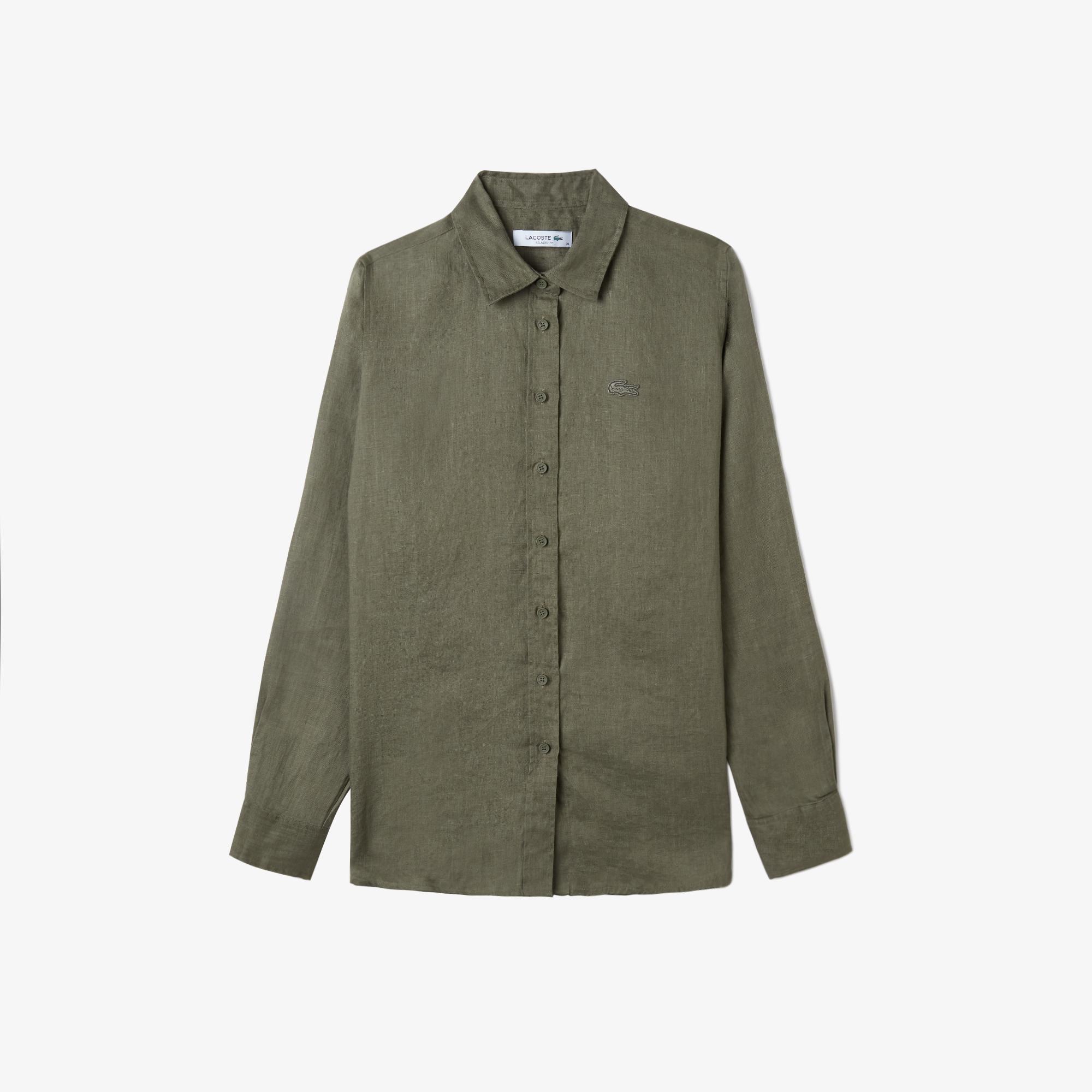 Kadın Keten Yeşil Gömlek