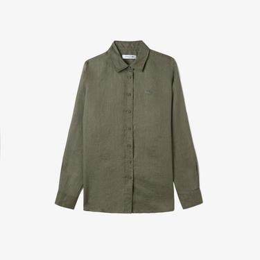  Kadın Keten Yeşil Gömlek