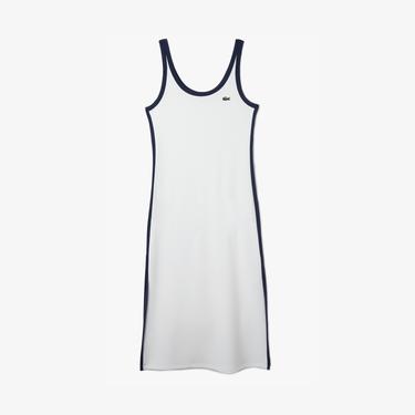  Kadın Slim Fit Kolsuz Bisiklet Yaka Renk Bloklu Beyaz Elbise