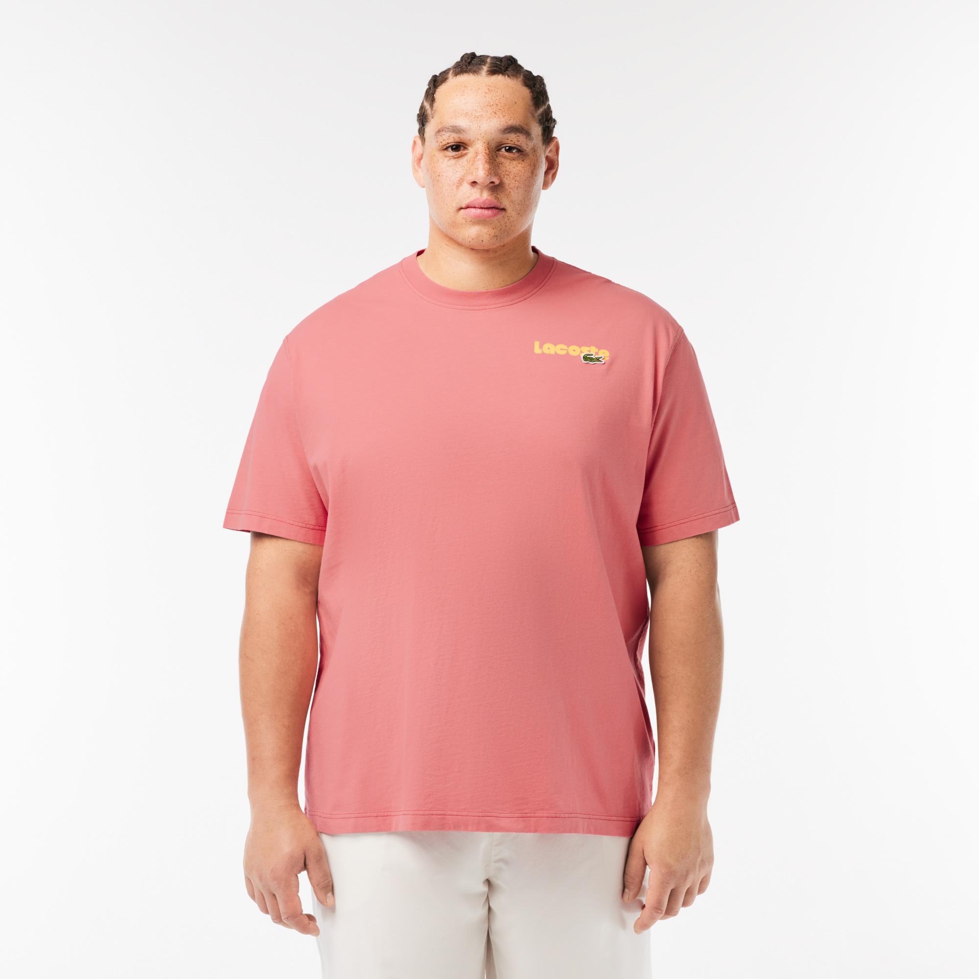Erkek Classic Fit Bisiklet Yaka Baskılı Pembe T-Shirt