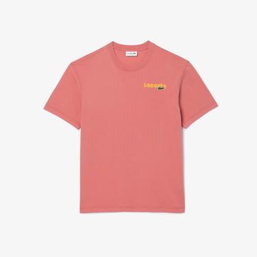  Erkek Classic Fit Bisiklet Yaka Baskılı Pembe T-Shirt