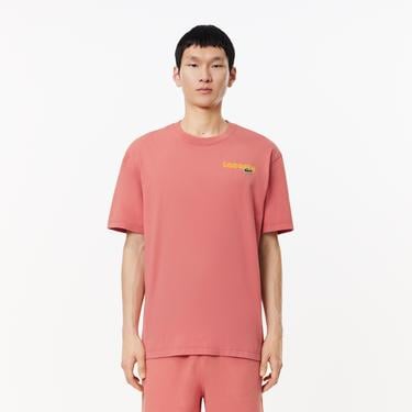  Erkek Classic Fit Bisiklet Yaka Baskılı Pembe T-Shirt