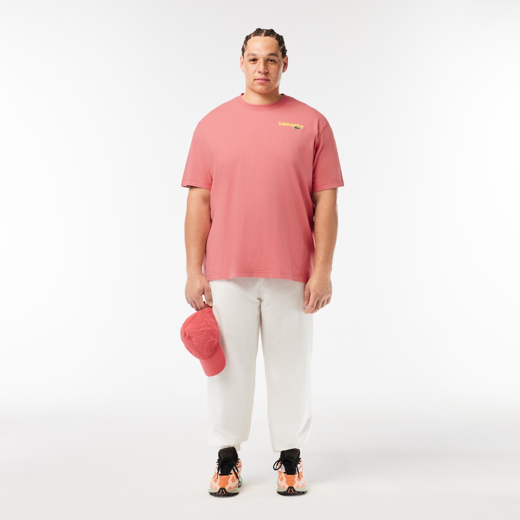 Erkek Classic Fit Bisiklet Yaka Baskılı Pembe T-Shirt