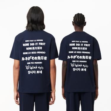  Unisex Classic Fit Bisiklet Yaka Baskılı Lacivert T-Shirt