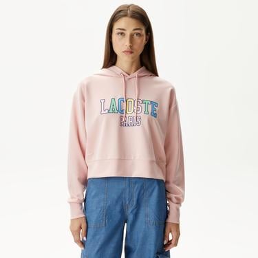  Kadın Relaxed Fit Kapüşonlu Baskılı Pembe Sweatshirt