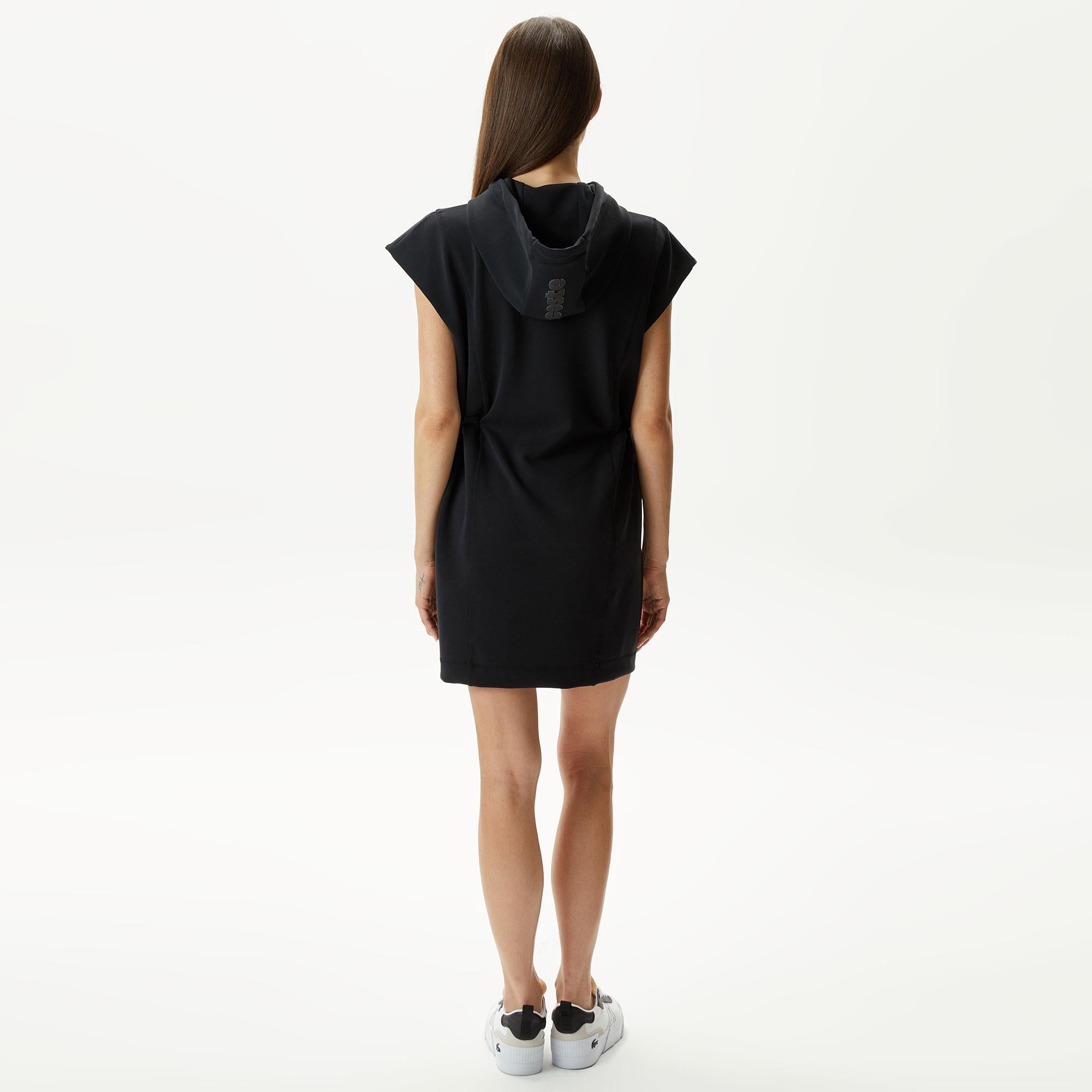 Kadın Straight Fit Kapüşonlu Siyah Elbise