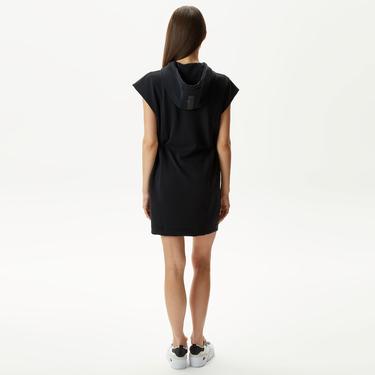  Kadın Straight Fit Kapüşonlu Siyah Elbise