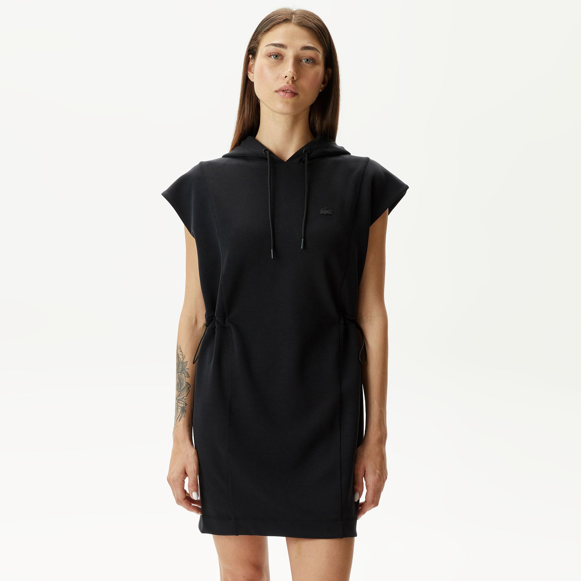 Kadın Straight Fit Kapüşonlu Siyah Elbise