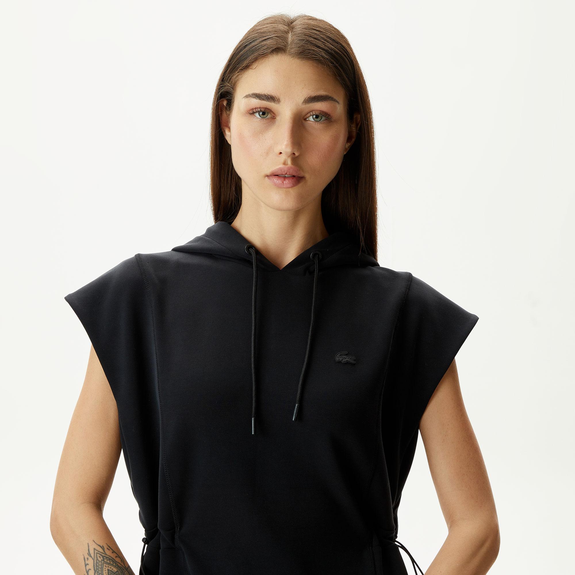 Kadın Straight Fit Kapüşonlu Siyah Elbise