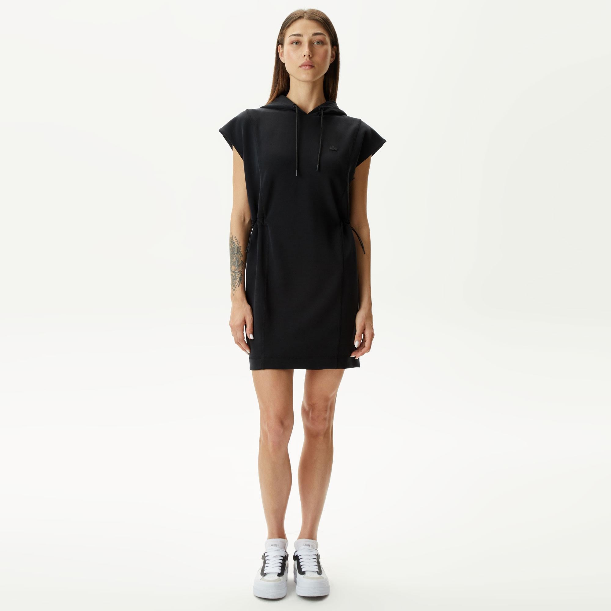 Kadın Straight Fit Kapüşonlu Siyah Elbise