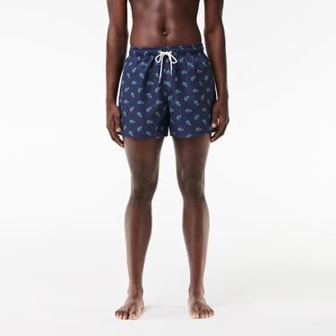  Lacoste Erkek Desenli Lacivert Deniz Şortu
