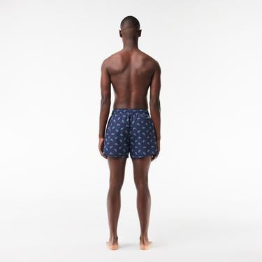  Lacoste Erkek Desenli Lacivert Deniz Şortu