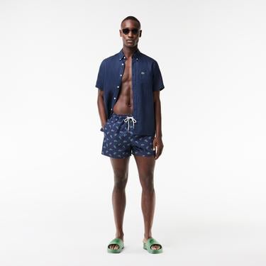  Lacoste Erkek Desenli Lacivert Deniz Şortu