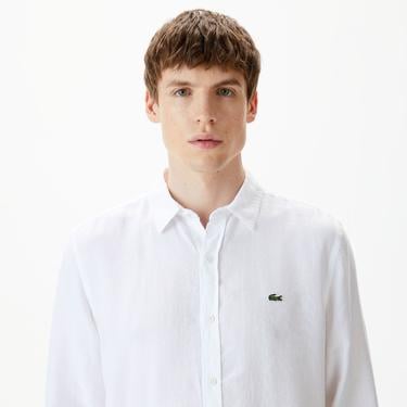 Lacoste Erkek Regular Fit Keten Beyaz Gömlek