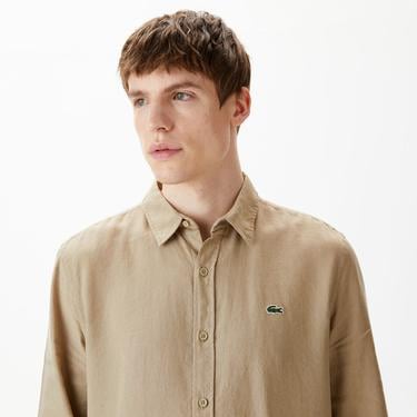  Lacoste Erkek Regular Fit Keten Bej Gömlek
