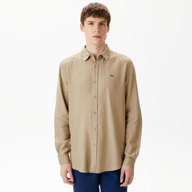  Lacoste Erkek Regular Fit Keten Bej Gömlek