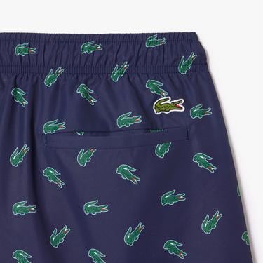  Lacoste Erkek Desenli Lacivert Deniz Şortu