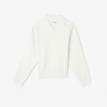  Kadın Crop Fermuarlı Beyaz Triko