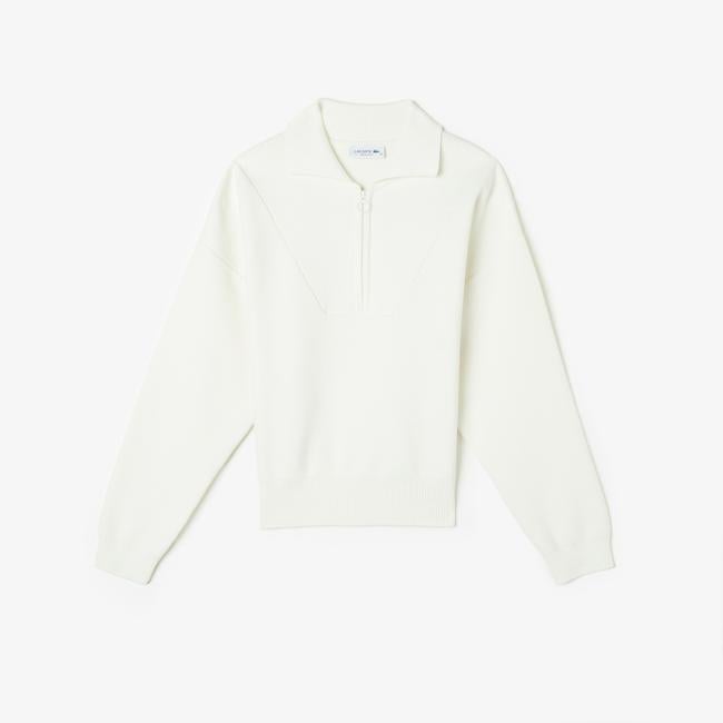  Kadın Crop Fermuarlı Beyaz Triko