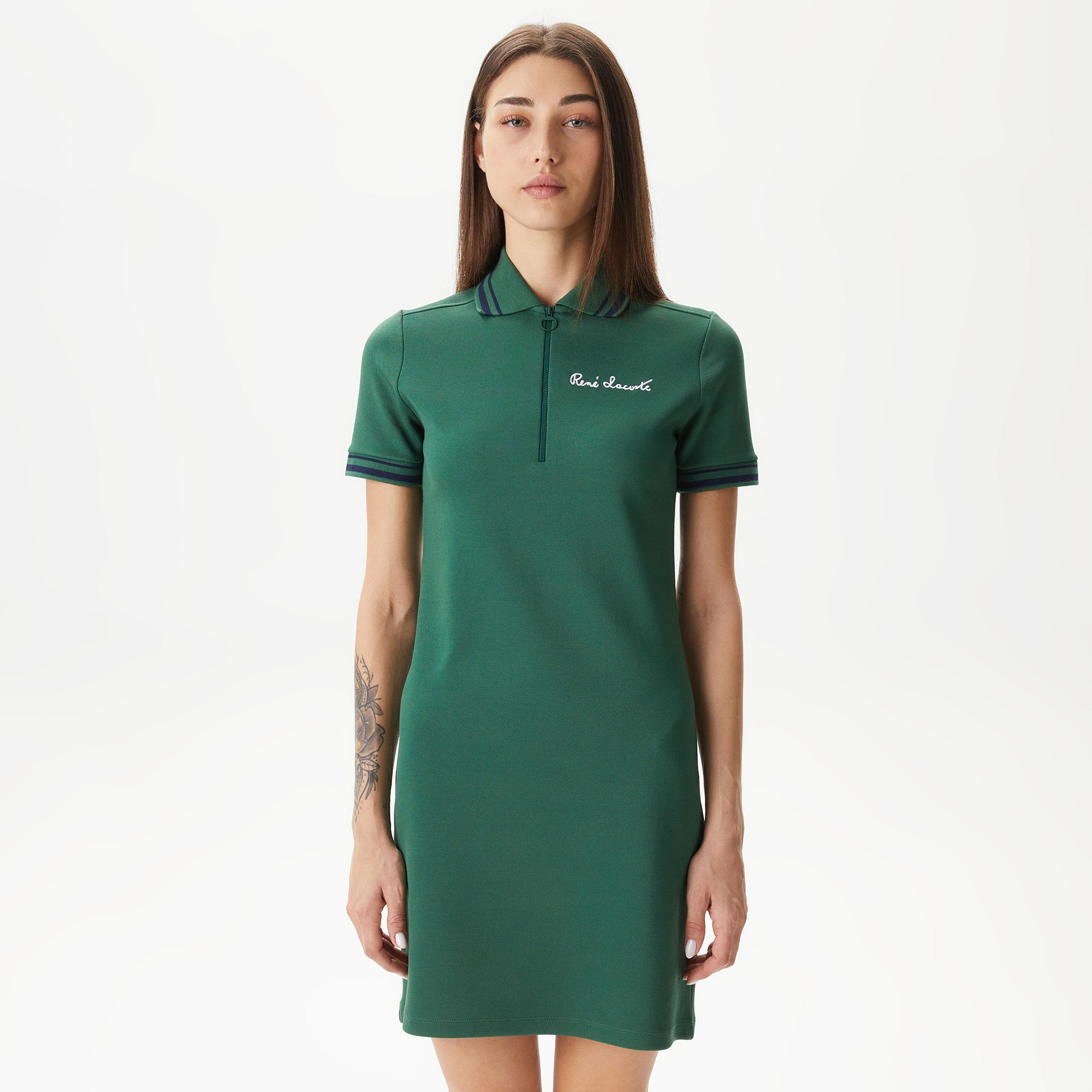 Kadın Straight Fit Yarım Fermuarlı Yeşil Elbise