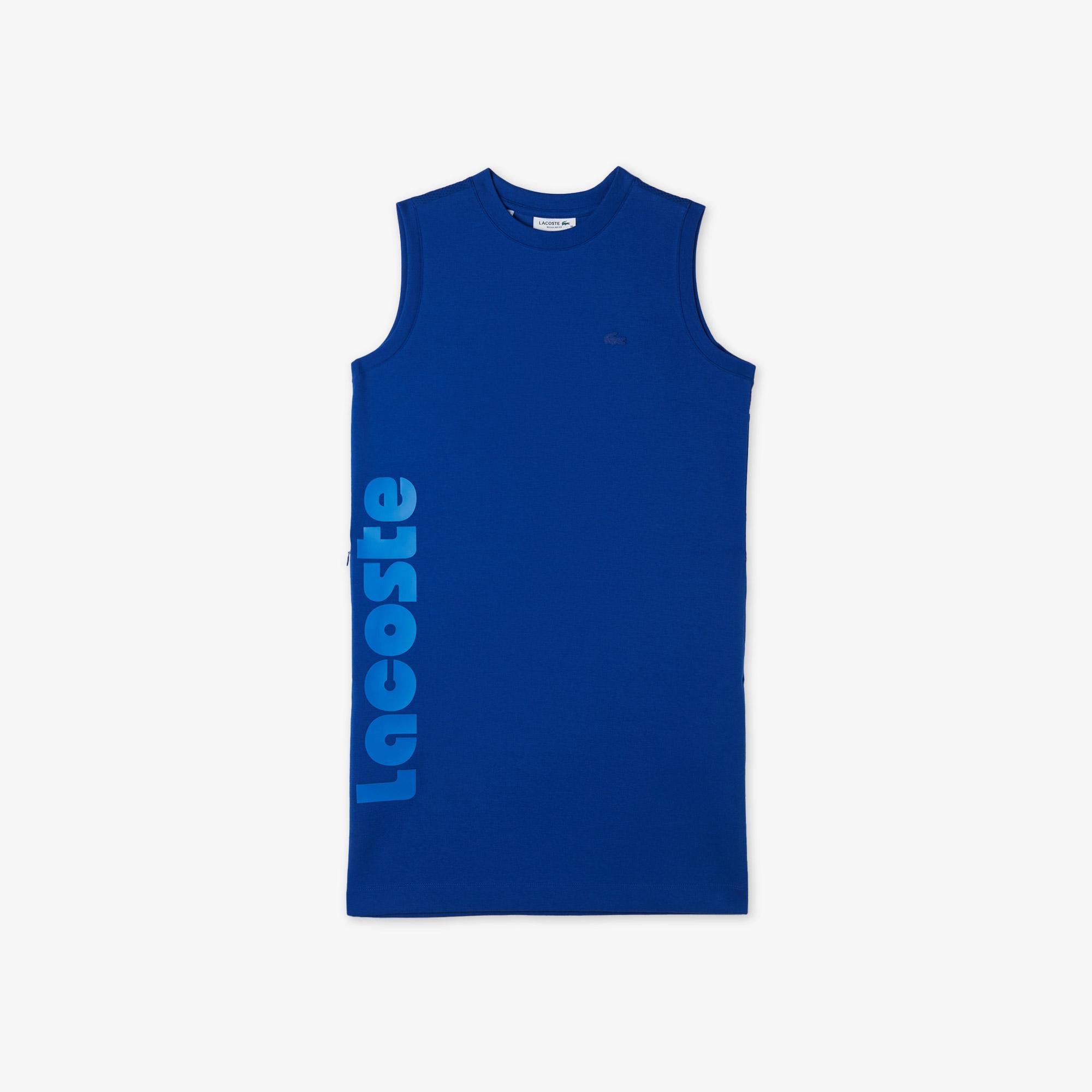 Kadın Straight Fit Kolsuz Baskılı Mavi Elbise