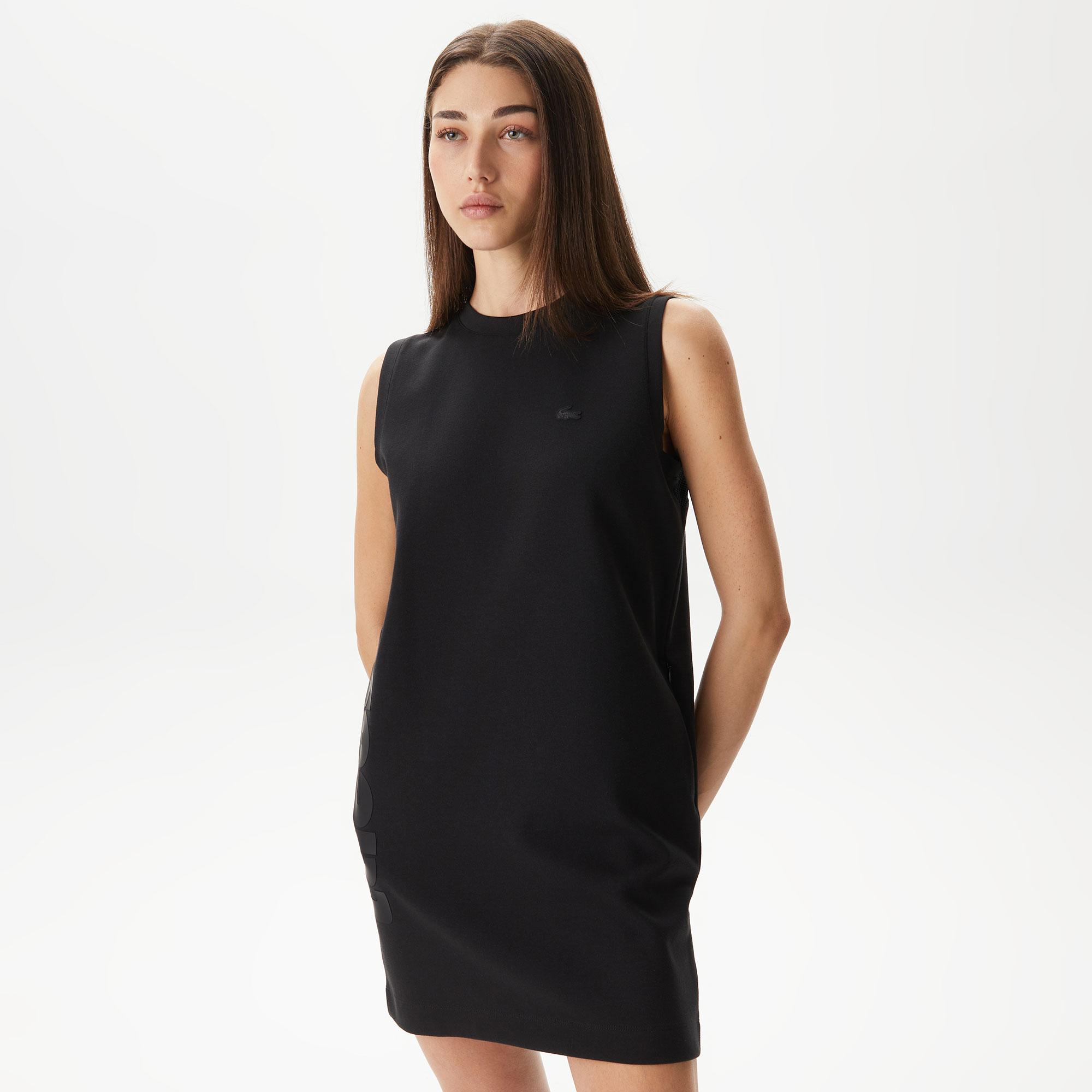 Kadın Straight Fit Kolsuz Baskılı Siyah Elbise