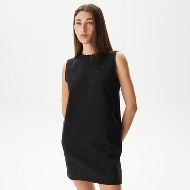  Kadın Straight Fit Kolsuz Baskılı Siyah Elbise