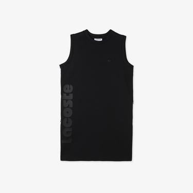  Kadın Straight Fit Kolsuz Baskılı Siyah Elbise