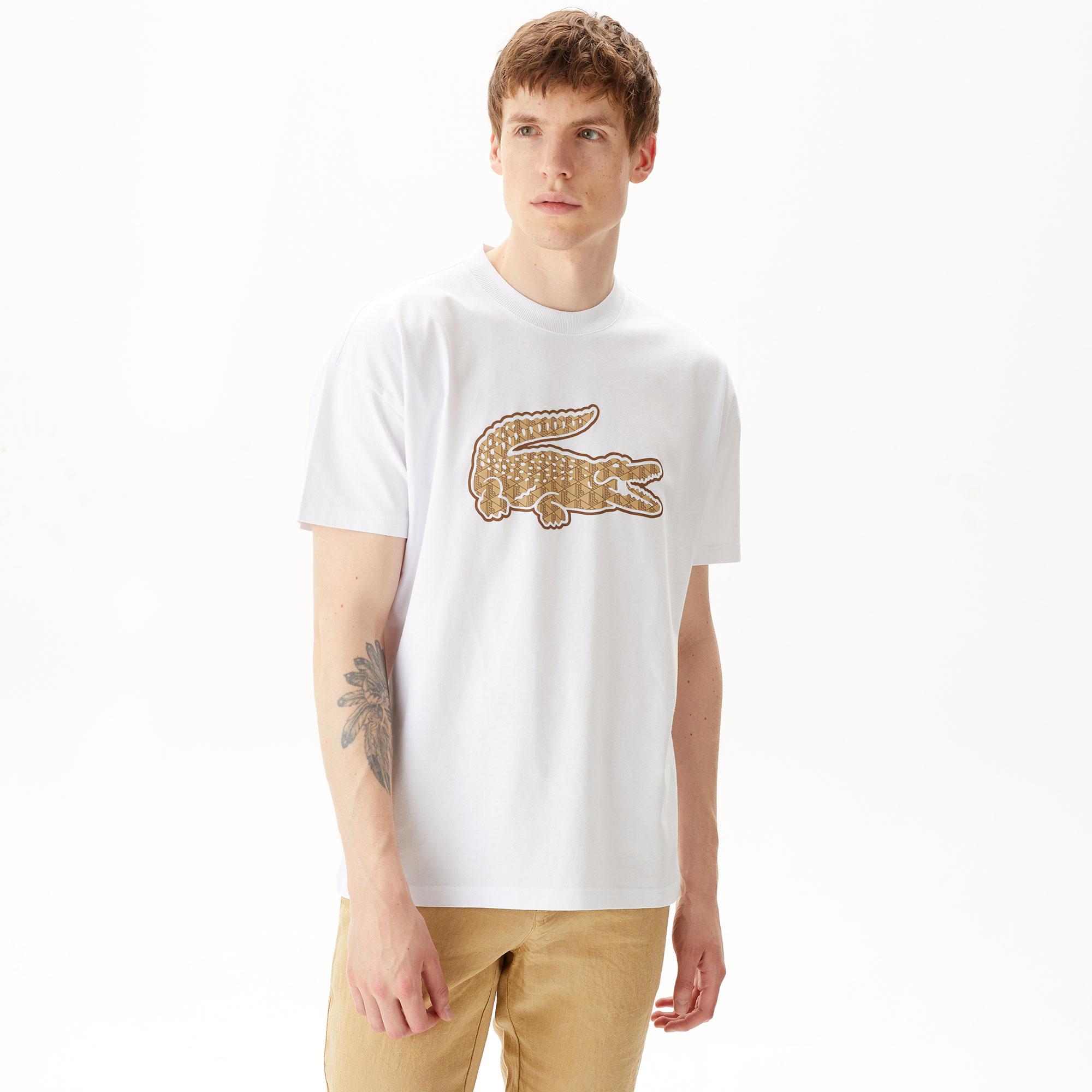 Erkek Relaxed Fit Bisiklet Yaka Baskılı Beyaz T-Shirt