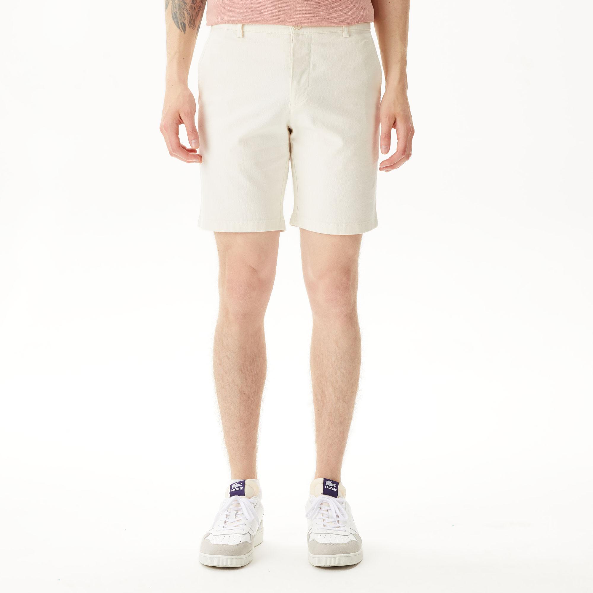 Erkek Slim Fit Krem Bermuda