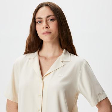  Kadın Relaxed Fit Kısa Kollu Beyaz Gömlek