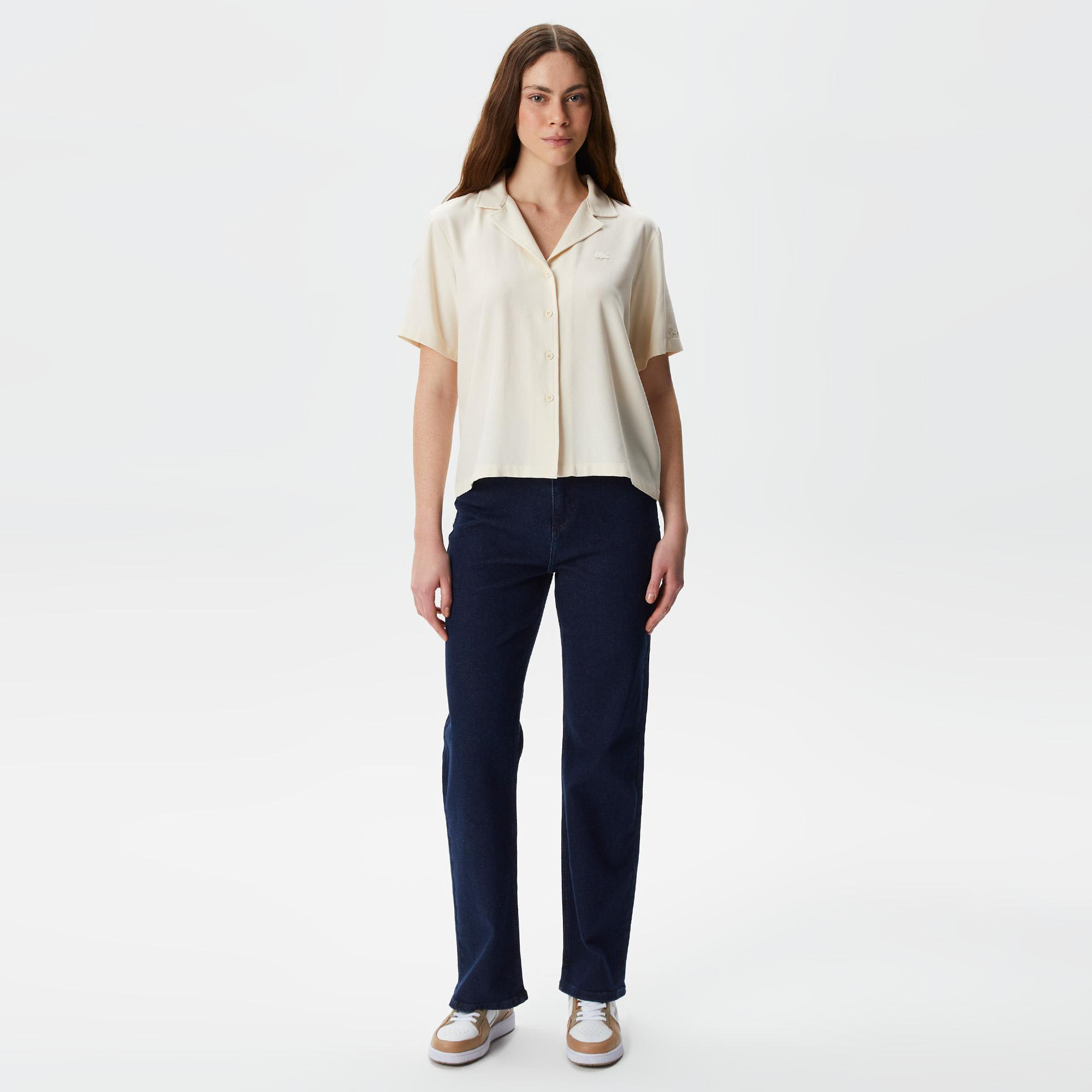 Kadın Relaxed Fit Kısa Kollu Beyaz Gömlek