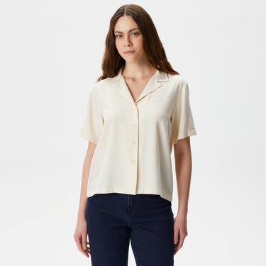  Kadın Relaxed Fit Kısa Kollu Beyaz Gömlek
