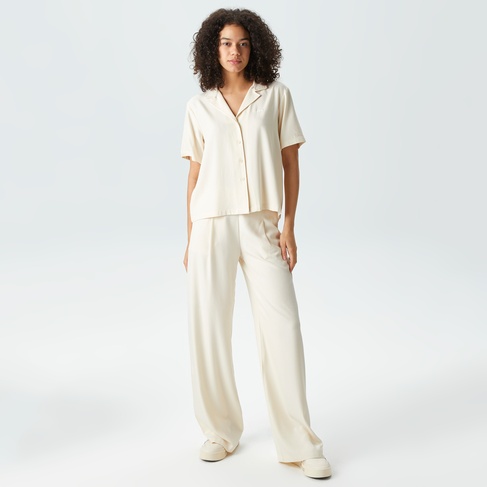  Kadın Relaxed Fit Beyaz Pantolon