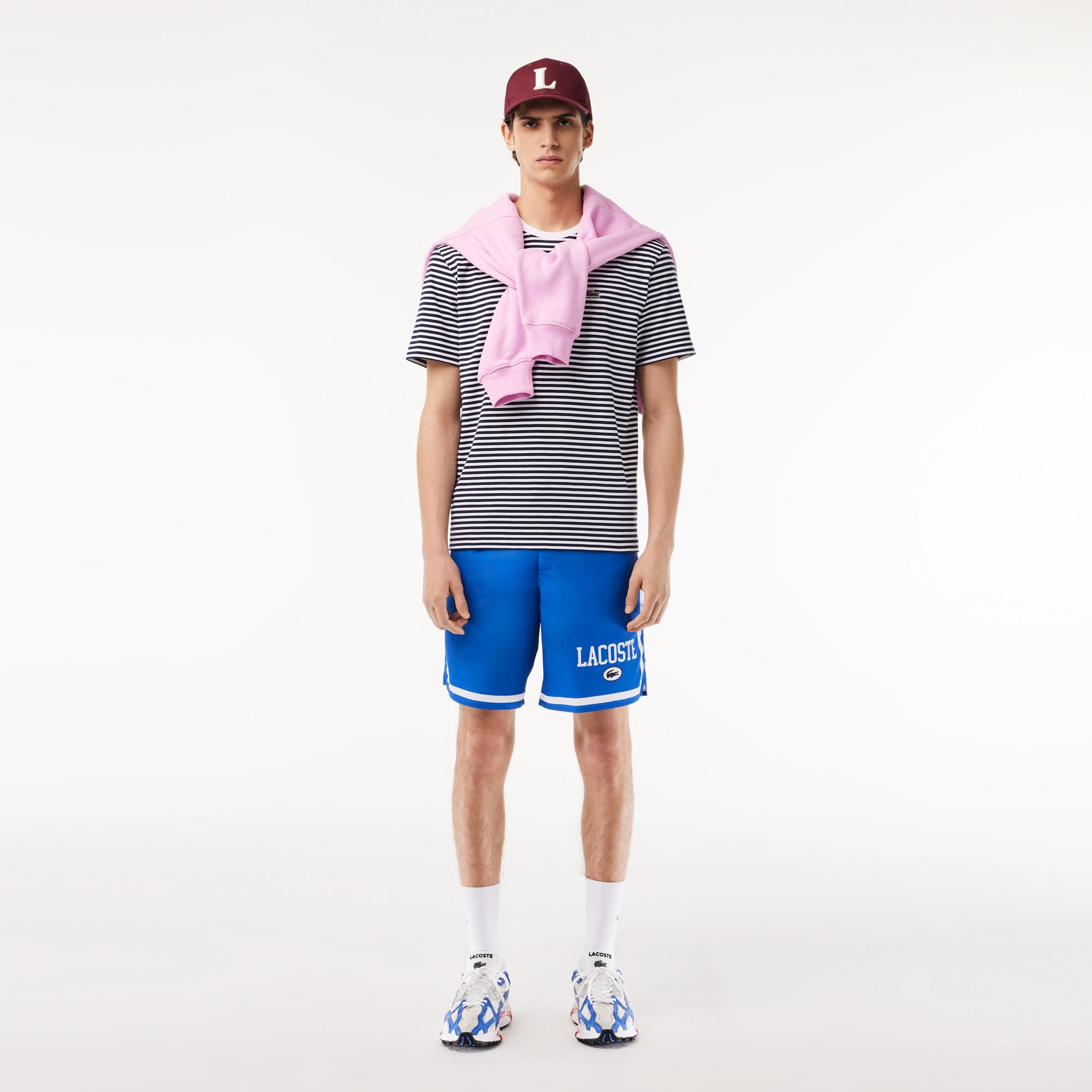 Lacoste Erkek Classic Fit Bisiklet Yaka Çizgili Beyaz T-Shirt