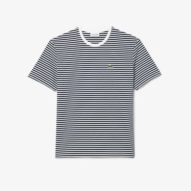  Lacoste Erkek Classic Fit Bisiklet Yaka Çizgili Beyaz T-Shirt