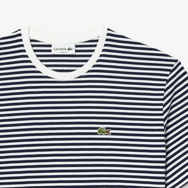  Lacoste Erkek Classic Fit Bisiklet Yaka Çizgili Beyaz T-Shirt